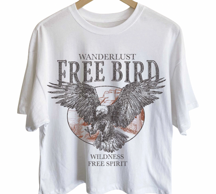 "Free Bird " Long Crop Graphic Tee