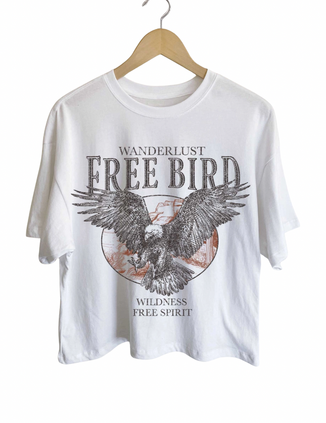 "Free Bird " Long Crop Graphic Tee
