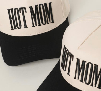 Embroidered Hat- HOT MOM-Black