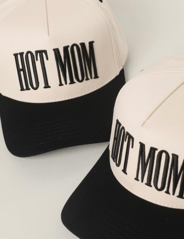 Embroidered Hat- HOT MOM-Black