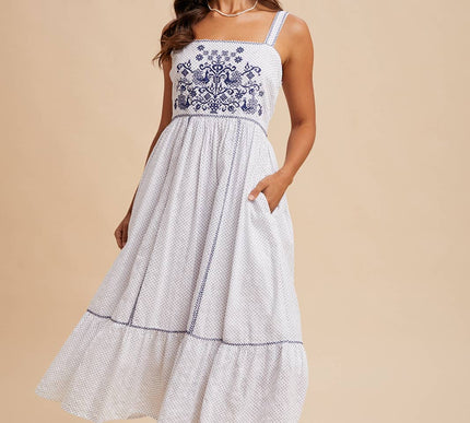The Hamptons Cross Stitch Embroidered Midi Dress