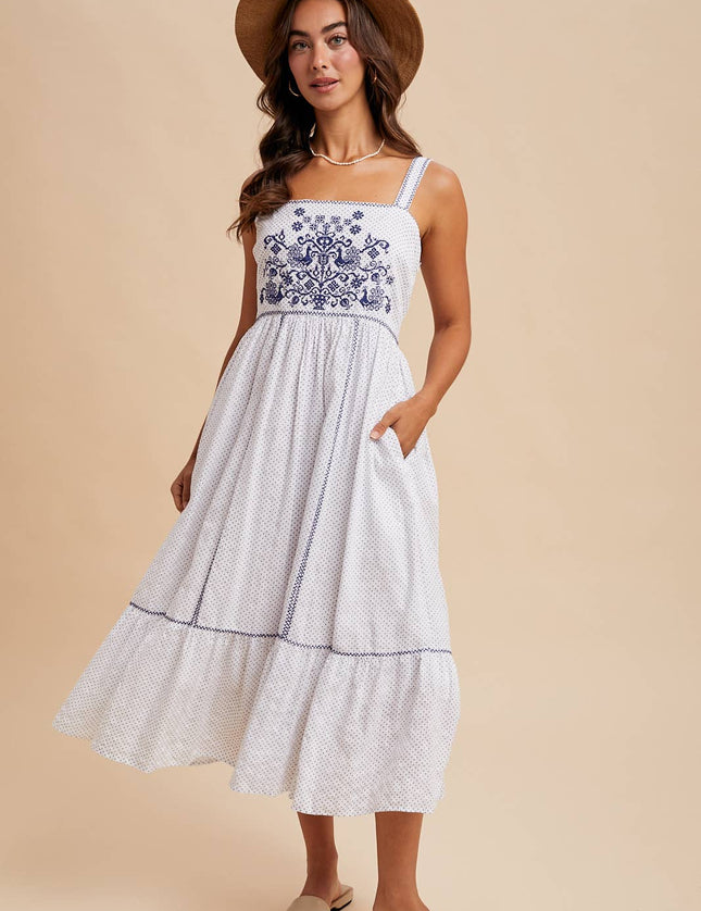 The Hamptons Cross Stitch Embroidered Midi Dress