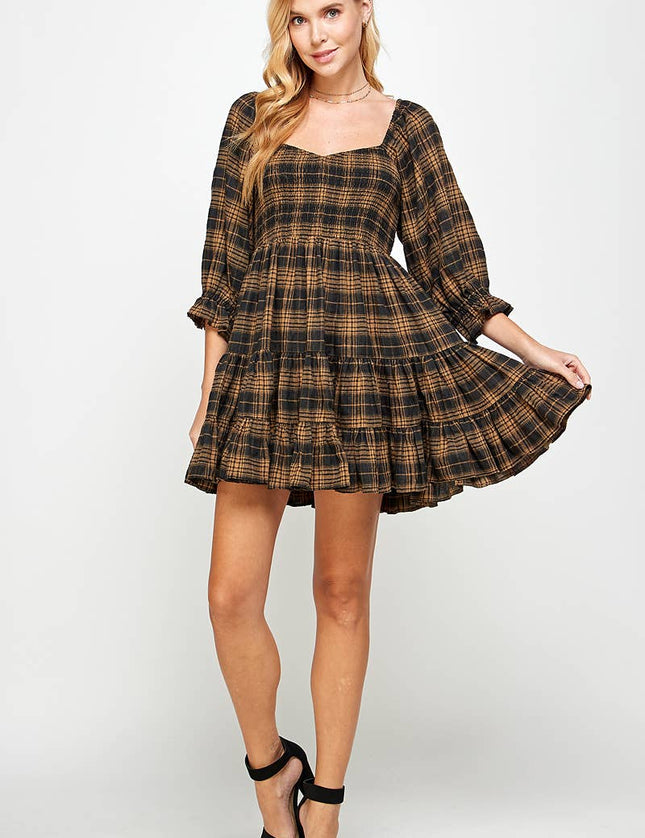 Plaid Tiered Skirt Dress