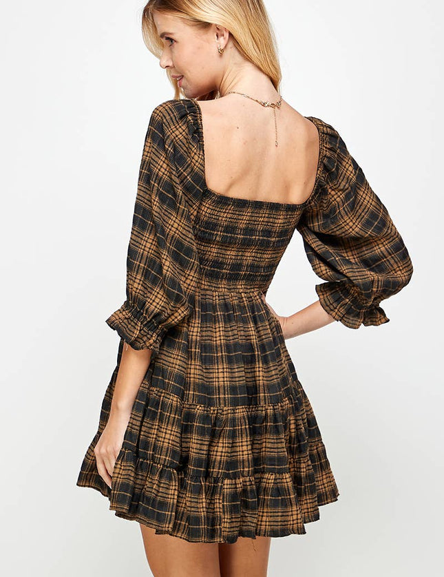 Plaid Tiered Skirt Dress