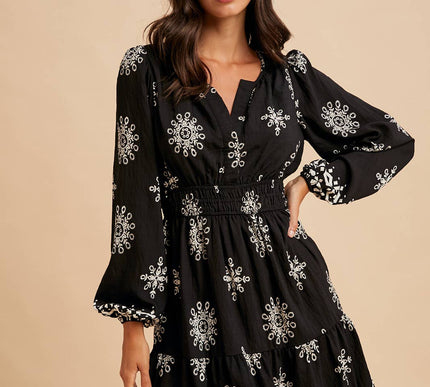 Santa Fe Border Print long sleeve dress