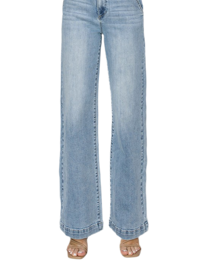 Mandie High Rise Double Button Risen Jeans- Light Wash