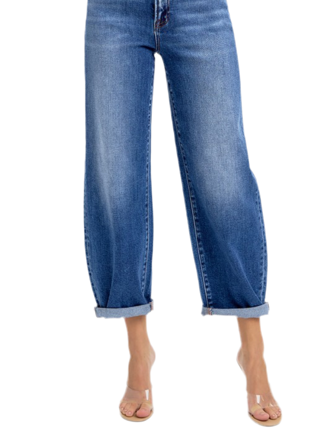 Lena Barrel Risen Jeans- Dark Wash
