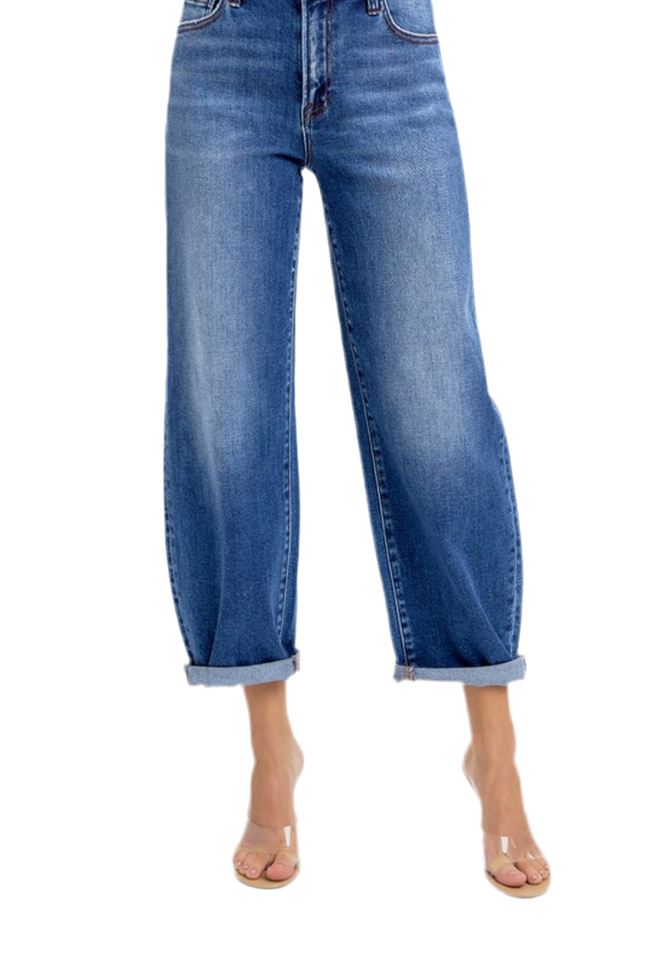 Lena Barrel Risen Jeans- Dark Wash