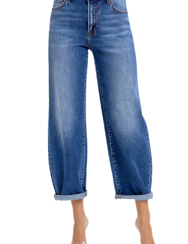 Lena Barrel Risen Jeans- Dark Wash