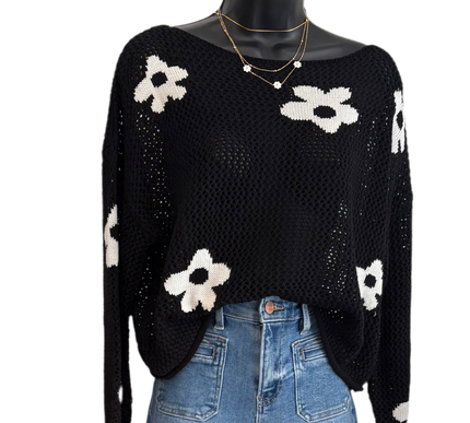 Black and White Daisy Sweater