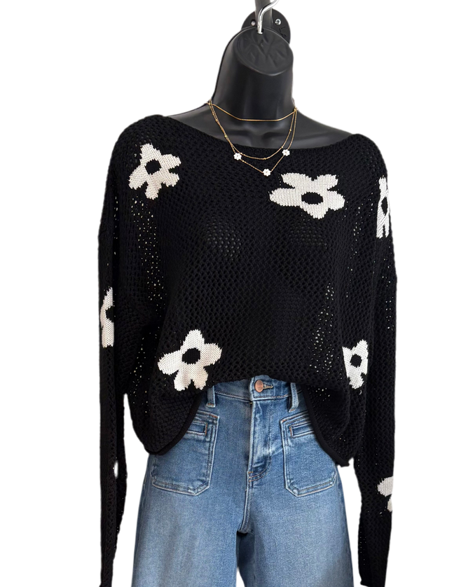 Black and White Daisy Sweater