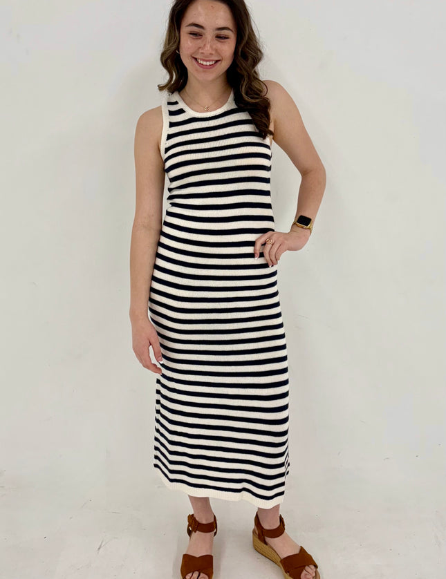 Sail Away Stripe Pattern Midi Tank Dress