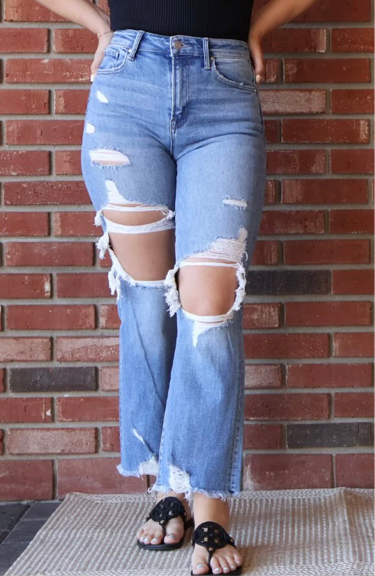 Risen Distressed Denim High Waisted