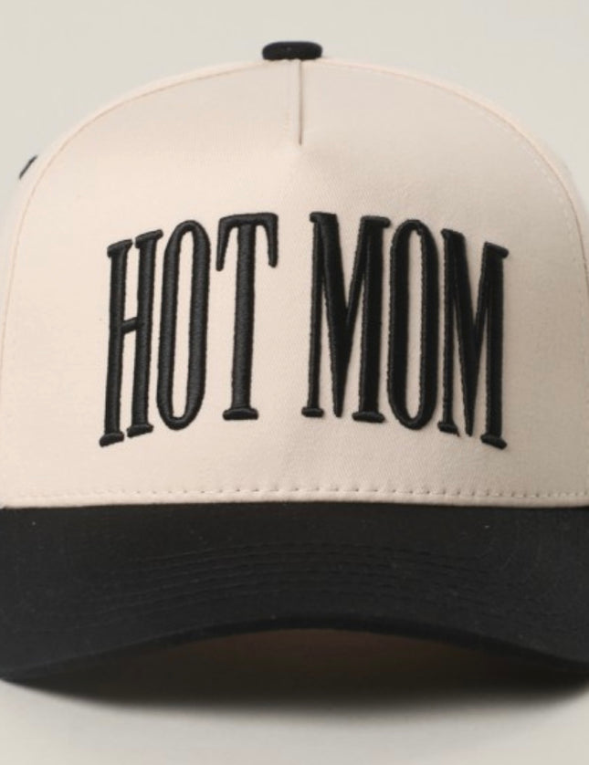 Embroidered Hat- HOT MOM-Black