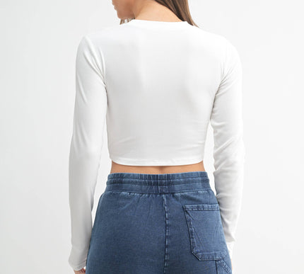 Micro-Ribbed Long-Sleeved Cropped Top