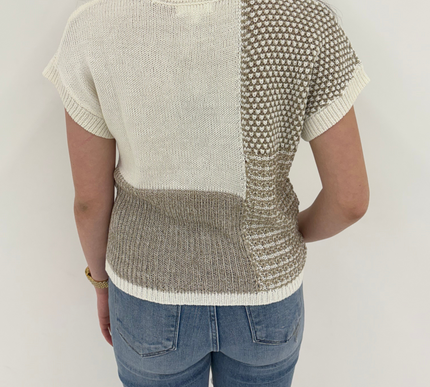 Color Block Short Sleeve Sweater