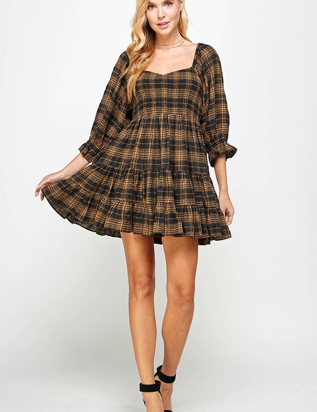 Plaid Tiered Skirt Dress