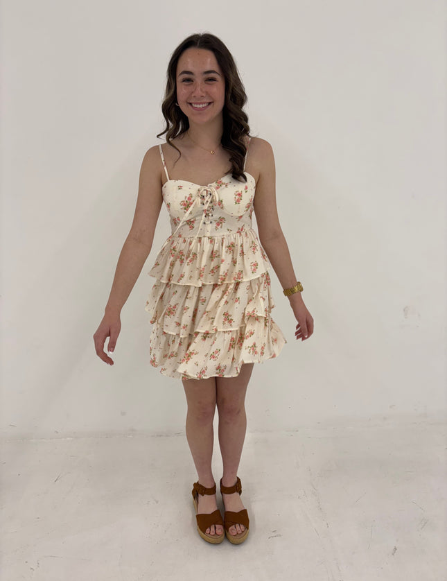 Lia Floral Tie Top Mini Dress with Ruffled Skirt