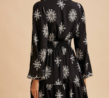 Santa Fe Border Print long sleeve dress