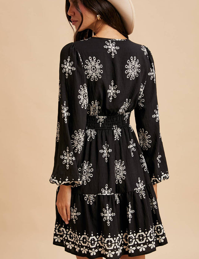 Santa Fe Border Print long sleeve dress
