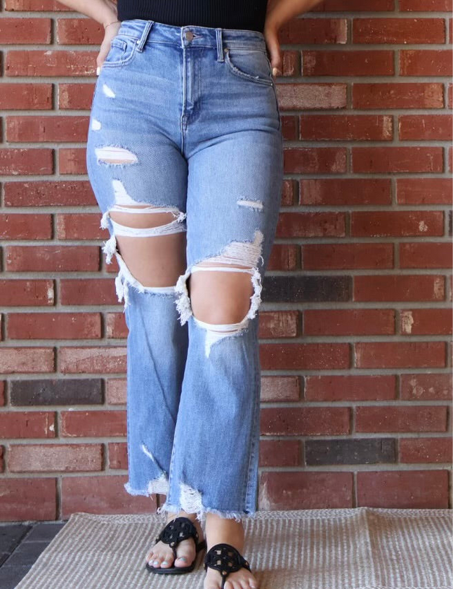 Risen Distressed Denim High Waisted
