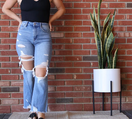 Risen Distressed Denim High Waisted
