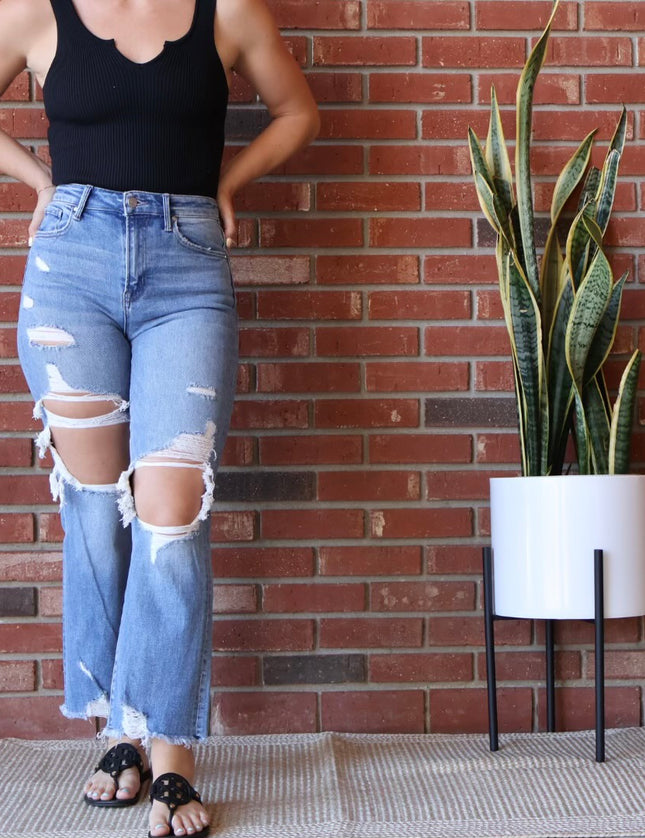 Risen Distressed Denim High Waisted