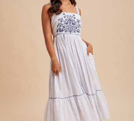 The Hamptons Cross Stitch Embroidered Midi Dress