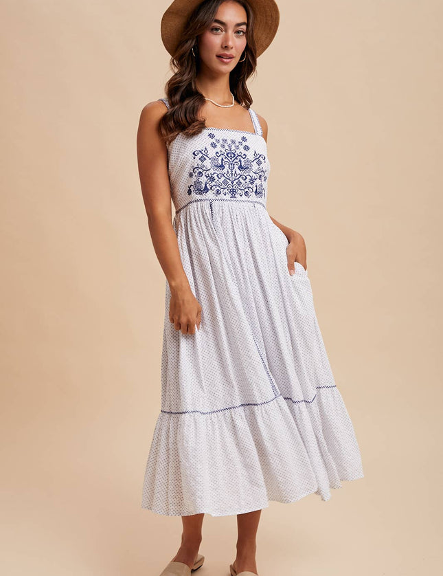 The Hamptons Cross Stitch Embroidered Midi Dress