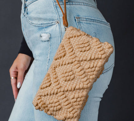 Camel Diamond Pattern Wristlet