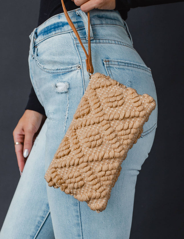 Camel Diamond Pattern Wristlet