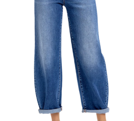 Lena Barrel Risen Jeans- Dark Wash
