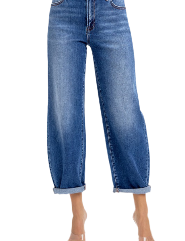 Lena Barrel Risen Jeans- Dark Wash
