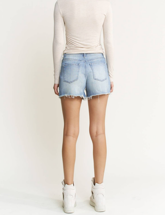 Mica Denim High Rise Frayed Hem Shorts