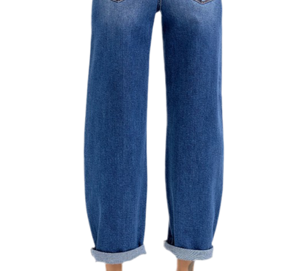 Lena Barrel Risen Jeans- Dark Wash