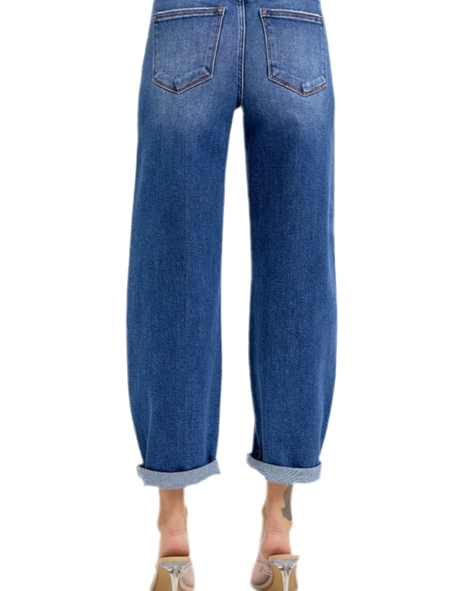 Lena Barrel Risen Jeans- Dark Wash