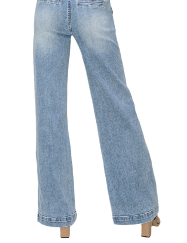 Mandie High Rise Double Button Risen Jeans- Light Wash