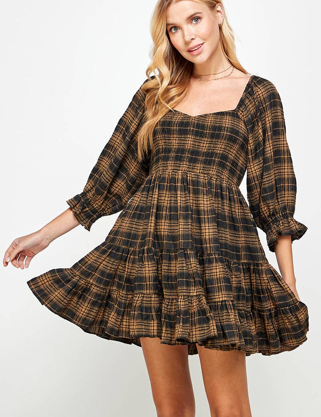 Plaid Tiered Skirt Dress