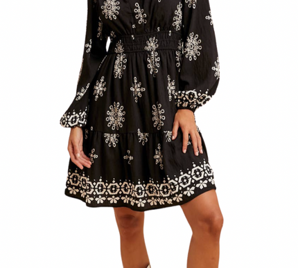 Santa Fe Border Print long sleeve dress