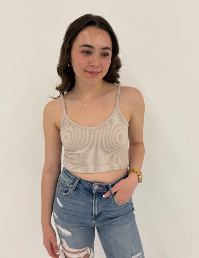 Knit Ribbed Seamless UV Neck Brami