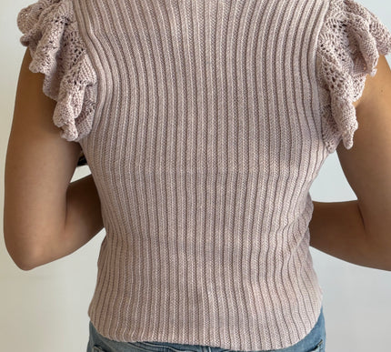 Leia Flutter Crochet Sleeve Sweater