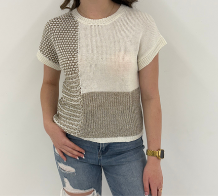 Color Block Short Sleeve Sweater