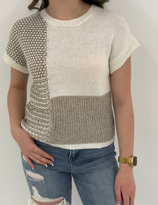 Color Block Short Sleeve Sweater