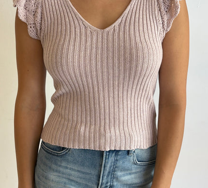 Leia Flutter Crochet Sleeve Sweater