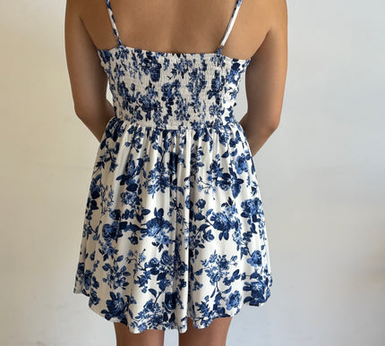 Paisley Print Bustier Short Dress (Navy)