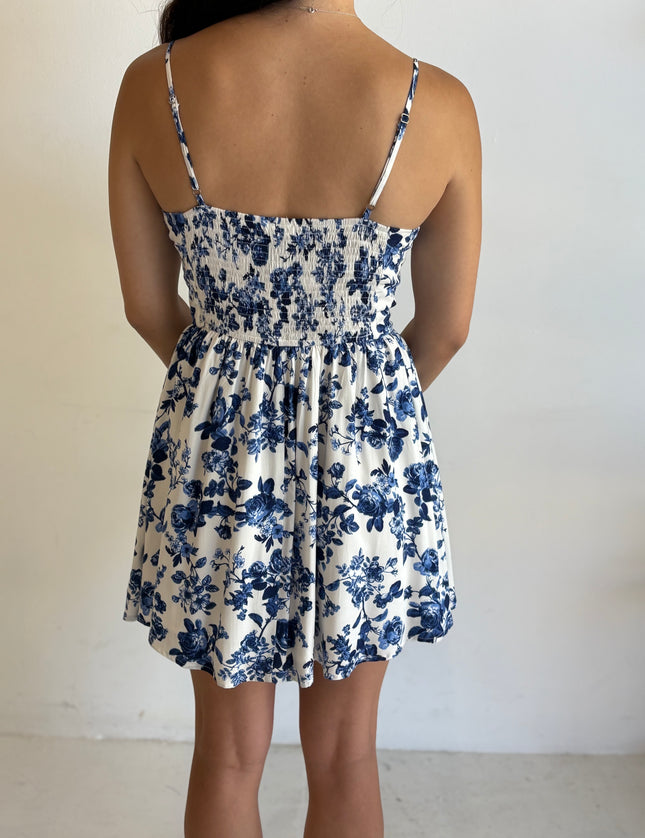 Paisley Print Bustier Short Dress (Navy)