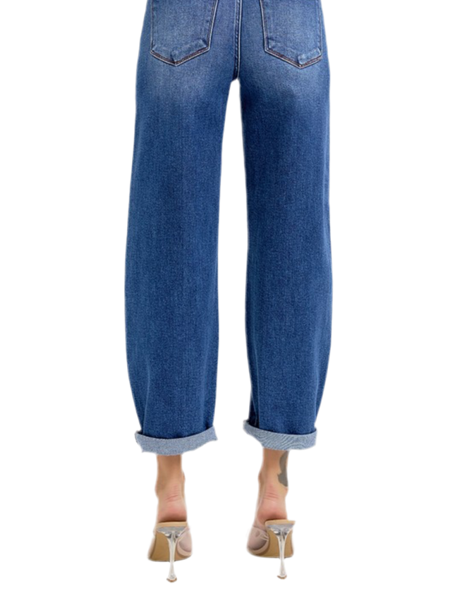 Lena Barrel Risen Jeans- Dark Wash