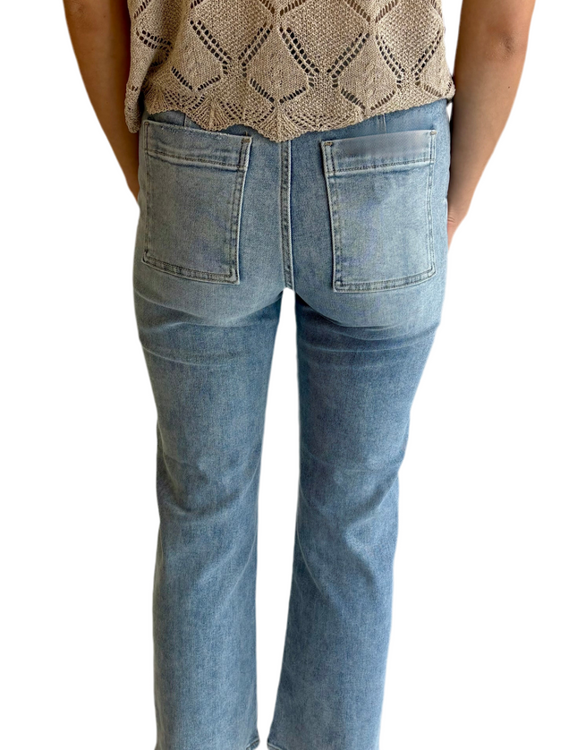Front Pocket Ankle Length Risen Jeans- Light Wash