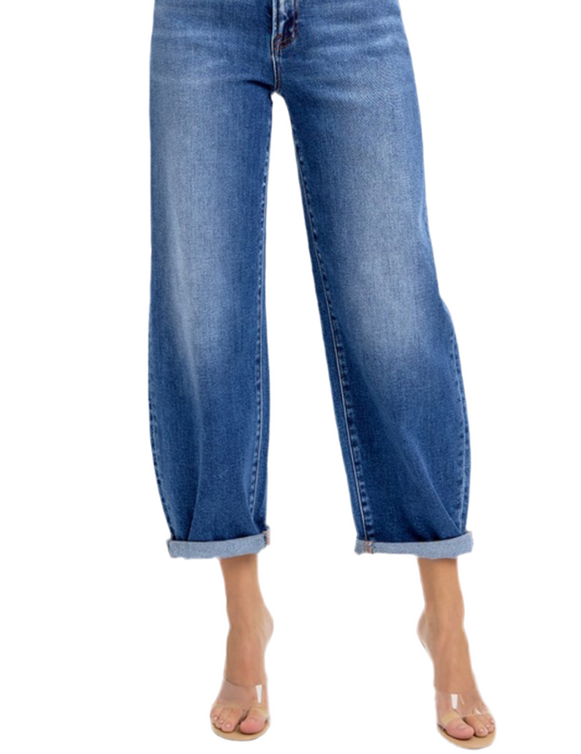 Lena Barrel Risen Jeans- Dark Wash
