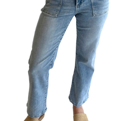 Front Pocket Ankle Length Risen Jeans- Light Wash